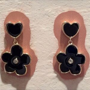 Black and Gold Heart Flower Earrings